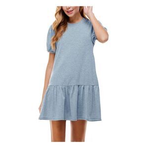 KINGSTON GREY Womens Drop Waist Short Dress Light Blue Short Sleeve Juniors XXS